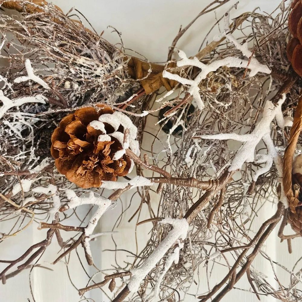 *Snow Fallen Twig & Pinecone Wreath, 24”